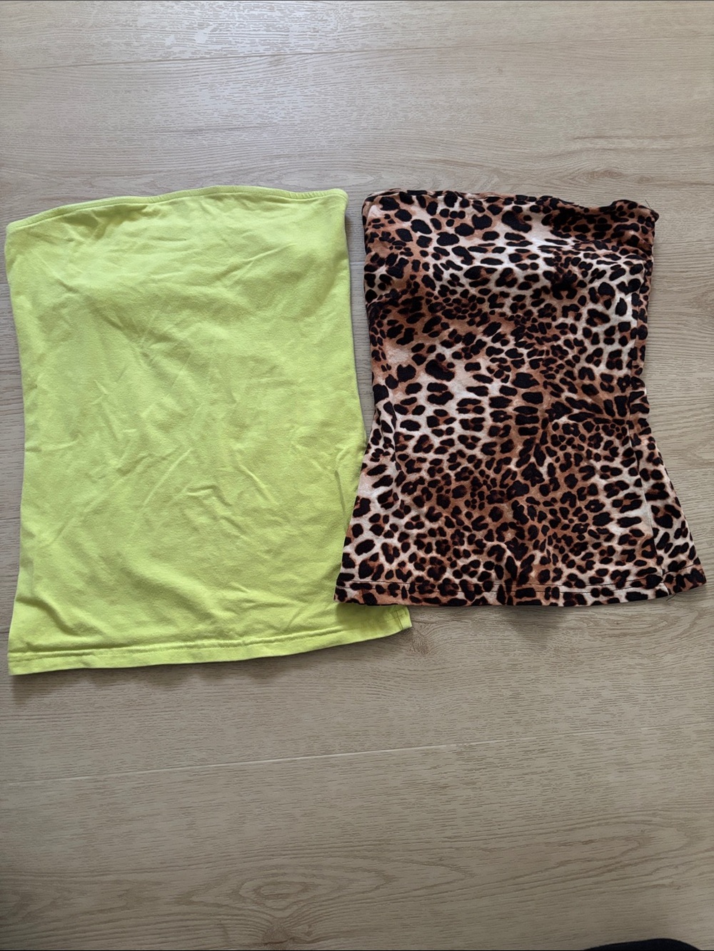 Set of 2 Tube Tops - Neon Yellow & Leopard Print